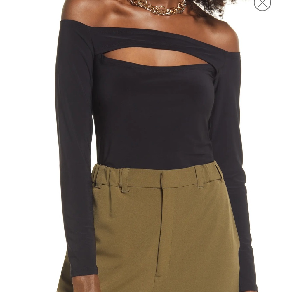 NWT Open Edit Off the Shoulder Cutout Top in Black